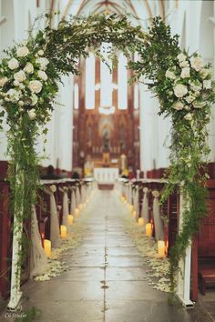 Rustic Chapel Wedding Decor, Church Decor For Wedding Ceremony, Simple Wedding Flower Decorations, Church Isle Wedding Decor Rustic, Decorating A Church For A Wedding, Column Decoration Ideas Wedding, Indoor Church Wedding Decorations, Church Altar Wedding Decorations, Isle Decorations Wedding Church