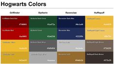 the color chart for hogwarts colors