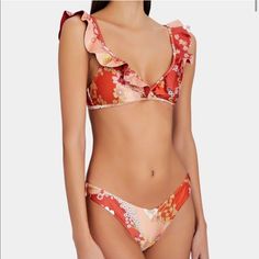 This Lola Waterfall Bikini From Zimmerman Is Covered With A Vibrant Floral Print, Showcasing The Label's Penchant For Cheerful Patterns. That Cheerful Attitude Is Enhanced By The Frilled Neckline. Imported Highlights Pink/Red Frilled Neckline All-Over Floral Print Rear Clasp Fastening Adjustable Shoulder Straps Low-Rise Be Mindful To Try On Swimwear Over Your Own Garments. New With Tags Size 1/Us 6 Highlights Pink, Halter Tankini, High Waisted Swim, Be Mindful, Try On, Pink Red, Summer Time, Womens Swim, Shoulder Straps