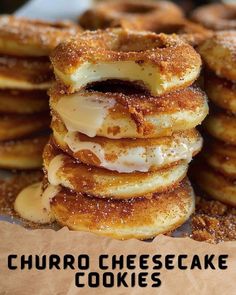 a stack of churro cheesecake cookies sitting on top of each other