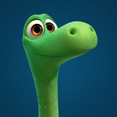 a close up of a cartoon dinosaur with big eyes