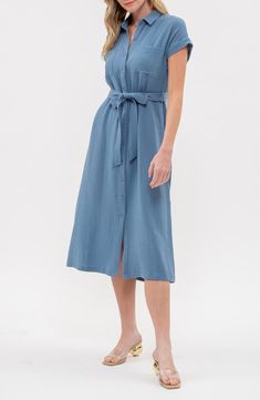 Nursing Dresses, Cotton Shirt Dress, Nursing Dress, Casual Skirts, Shirtdress, Dusty Blue, Waist Belt, Nordstrom Rack, Hand Wash