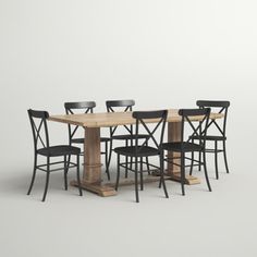 an image of a dining table and chairs set up on the floor in front of a white background