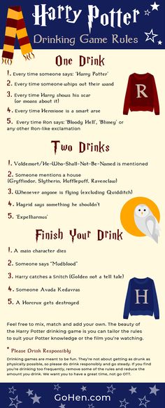 Harry Potter drinking game rules Pirates Of The Caribbean Drinking Game, Harry Potter Party Games Adult, Harry Potter Hen Party, Harry Potter Themed Drinks, Harry Potter Alcoholic Drinks, Harry Potter Games For Adults