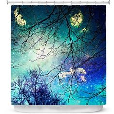 the night sky with stars and trees shower curtain