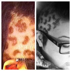 Shaved side. Cheetah print colour. Cheetah Hair Dye, Leopard Print Buzzcut, Cheetah Print Undercut, Cheetah Print Shaved Head, Cheetah Hair, Cheetah Print