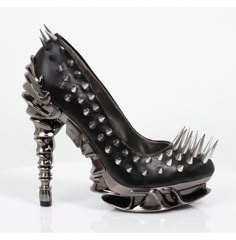 Gothic Gunmetal Spiked Pumps for Women | Style Heels | Hades Footwear Goth Heels Sandals, Luxury Ankle Strap Heels With Spikes, Luxury Spiked Heels For Night Out, Spider Shoes Heels, Goth Heels Clogs & Mules, Luxury Spiked Ankle Strap Heels, Goth Heels & Wedges, Luxury Spiked Heels For Summer, Goth Glam Shoes