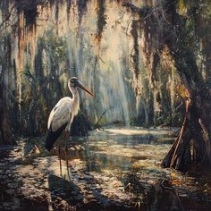 Wood Stork Endangered: The Essence of Wilderness in 4K Acrylic Tutorials, Acrylic Painting Lessons, Evening Light, Tile Murals, Painting Lessons, Wildlife Art, Learn To Paint, Bird Art