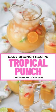 This homemade Tropical Punch recipe is a great way to add a little sunshine to your breakfast. Filled with citrus, pineapple juice, guava juice, and fizzy ginger ale, this easy punch recipe is the perfect non-alcoholic drink to serve for your next baby shower, holiday brunch, and more. Non Alcoholic Jungle Juice Recipe, Drink Recipes For Parties, Beach Punch Non Alcoholic, Citrus Drinks Non Alcoholic, Juice Punch Recipes Non Alcoholic, Non Alcohol Punch Recipes, Tropical Punch Alcohol, Tropical Brunch Ideas, Luau Punch Recipes Non Alcoholic