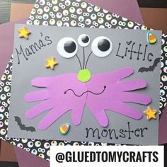 Handprint Craft Halloween, Handprint Monster Craft, Halloween Ideas For Infants, First Day Of October Craft, Handprint Fall Crafts For Toddlers, Baby’s First Halloween Craft Ideas, Fall Crafts Toddlers, Halloween Classroom Decorations, Baby Art Crafts