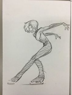 a pencil drawing of a woman skating on a skateboard