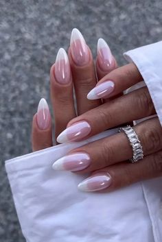 french tip nails Long Almond Acrylic Nails Chrome, Acrylic Nails Nude, Pink Chrome Nails, Nails 2024, 2024 Trends, Artificial Nails