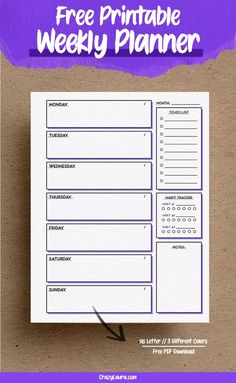 the free printable weekly planner is shown on top of a piece of brown paper