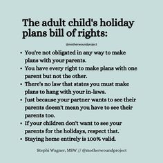 a poster with the words, the adult child's holiday plans bill of rights