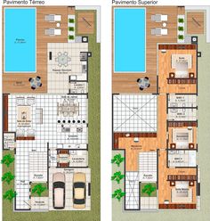 two story house plans with swimming pool and living room in the middle one floor plan