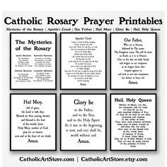 catholic rosary prayer printables with the names of all saints and their corresponding words