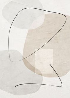 an abstract painting with lines and shapes in grey, beige and white colors on a wall