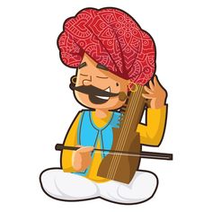 a man with a red turban on his head playing the sitar guitar