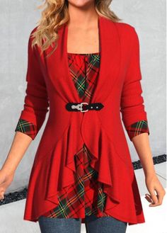 Color:Red;Size:S;Size:M;Size:L;Size:XL;Size:XXL;Package Contents:1 X Blouse;Occasion:Other;Style:Casual; Stylish Tops For Women, Waistcoat Dress, Trendy Tops For Women, Christmas Party Outfits, Trendy Fashion Tops, Lovely Tops, Red T Shirt, Red Long Sleeve, Red T