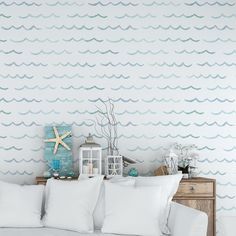 MUSE Wall Studio Waves & Whimsy Beach House Decor Small Spaces, Beachy Bedroom Wallpaper, Beach Inspired Wallpaper, Pool House Wallpaper, Pool Bath Wallpaper, Coastal Wainscoting, Sea Themed Wallpaper, Coastal Wallpaper Accent Wall, Coastal Boys Bedroom