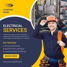 an electrician is standing in front of his electrical equipment and smiling at the camera