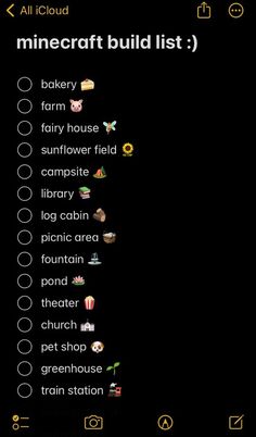 a black background with the words minecraft build list on it's left side