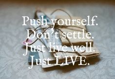 two pieces of luggage with the words push yourself don't settle just live