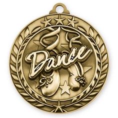 a gold medal with the word dance in it's center and stars around it