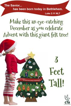 This unique, Christ-centered Felt Christmas Tree will be a tradition for years to come! This felt tree is not only a fun Christmas tradition but a teaching tool to point kids to Jesus. It includes a free downloadable 4-part devotion. The 35-piece Felt Christmas Tree Activity is featured in the "Get Ready for Christmas: A Christmas Tree's Story" Softcover Book. Grab a copy for each recipient and use it as your guide! Christmas Tree Activity, Tree Activity, Bible Teaching, Get Ready For Christmas, Christmas Service, Felt Tree, Kids Christmas Party, Christmas Tradition, Homemade Holiday