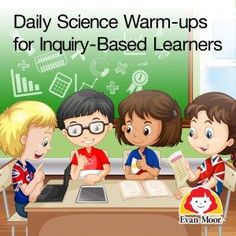 three children sitting at a table with an open book in front of them and the text daily science warm - ups for injury - based learners