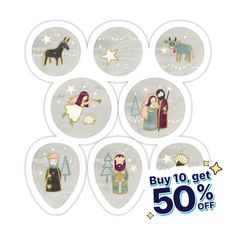 the christmas stickers are on sale for $ 5 99 and include an image of nativity