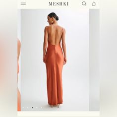 Meshki Lucia Satin Cut Out Maxi Dress - Burnt Orange Fitted Orange Silk Maxi Dress, Peach Satin Dress, Orange Formal Dress, Orange Formal Dresses, Meshki Dresses, Cut Out Maxi Dress, Burnt Orange Dress, Burnt Orange Color, Dresses Backless