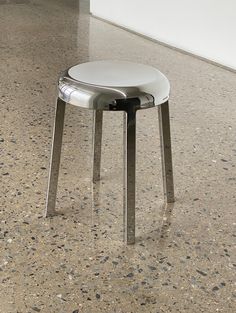 Za Small Stool - Hand Polished Aluminium by Emeco Orange Powder, Navy Chair, Naoto Fukasawa, Dining Menu, Casual Seating, Japanese Word, Stool Height, Small Stool, Round Stool