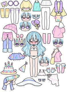 an anime character is surrounded by clothes and other items for her dollhouse creation project