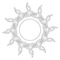 a celtic design with leaves in the middle and a circle at the center, on a white background