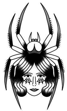 a black and white drawing of a woman's face with large horns on her head