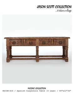 a wooden table with two drawers on it's sides and the words jason scott collection