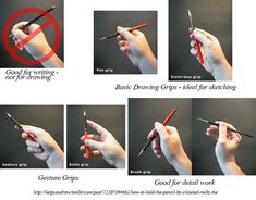 the instructions for how to use crayons are shown in several different positions and sizes