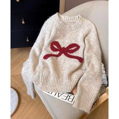 Autumn Winter Sweet Knitted Y2k Sweater Women Bow Embroidery Pullover Korean Fashion Casual Jumper Knitted Y2k, Bow Embroidery, Y2k Sweater, Elegant Girl, Korean Fashion Casual, Holiday Sweater, Sweater Women, Grey Sweater, Fashion Casual