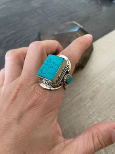 Big square statement ring, made with alloy metal and Turquoise. The perfect big ring to wear with your everyday outfit, its super comfy to wear. It comes in different sizes, check the sizes available in the drop down window. The rings are 1.10 inch- 2.7cm long The stone is- 0.75inch- 1.9cm long 0.60- 1.5cm wide. A most have addition to your jewelry collection. ⚡️GET 20% OFF NOW⚡️ JOIN AKASHI'S VIP LIST and Shop ⚡️Join Akashi's VIP list for early bird discount access⚡️ Paste into your browser htt Big Stone Rings, Mens Turquoise Rings, Ring Blue Stone, Ring Everyday, Ring Square, Big Ring, Chunky Ring, Everyday Ring, Blue Stone Ring