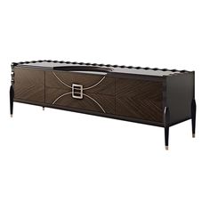 the sideboard is made out of wood and metal