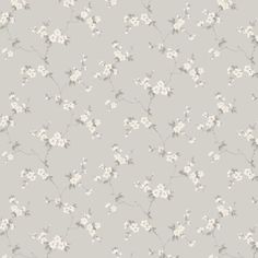 a gray and white flowered wallpaper with small white flowers on the grey background