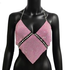 Pink rhinestone crop top. Rhinestone Bustier Top, Pink Fitted Tops With Rhinestones, Fitted Pink Tops With Rhinestones, Y2k Party Tops With Rhinestones, Summer Club Tops With Rhinestone Fringe, Y2k Pink Crop Top For Clubbing, Fitted Tops With Rhinestone Fringe For Club, Y2k Summer Tops With Rhinestones, Summer Y2k Tops With Rhinestones