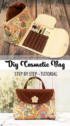 the diy cosmetic bag is made with fabric and leather