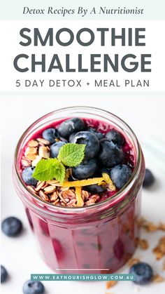 MEAL PLAN | 5 Day Detox Smoothie Challenge & Meal Plan by a Nutritionist .. It's free to join this 5-day detox smoothie challenge (with meal plan). Just hop on the Eat Nourish Glow blog and bookmark the post. Follow the detox for a week and see how amazing it makes you feel eating wholefoods detox recipes. Written by a nutritionist for nutrition you can trust! detox meal plan | detox week meal plan | one week detox meal plan | detox smoothies Detox Breakfast