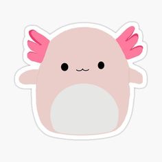 a pink monster sticker with wings on it's head and eyes, sitting in front of a white background