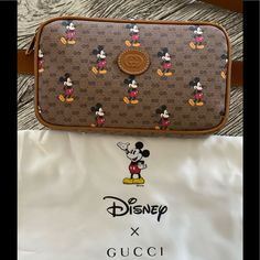 Brand New Authentic Gucci Belt Bag Featuring Mickey Mouse, Size 120/48. Authenticity Cards, Dust Bag And Box Included. Gucci Mickey Bag, Disney Belt Bag, Gucci Belt Bag, Mickey Mouse Design, Light Brown Leather, Gucci Gucci, Gucci Handbags, Gucci Belt, 6 D