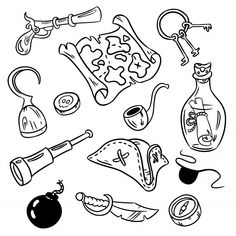 an image of different items that are in the shape of a hand drawn outline on white paper