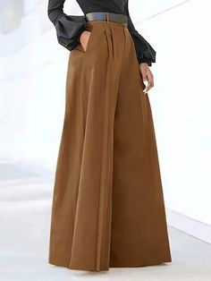 Short Dresses Party, Wide Leg Leggings, Plus Zise, Modern Womens Fashion, High Waist Wide Leg Pants, Pockets Fashion, Coffee Color, Long Leggings, Extra Long Sleeves