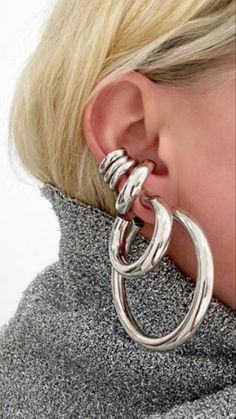 Ear Cuff Earings Without Piercing, Chunky Silver Jewellery, Dope Jewelry Accessories, Fall Inspo, Google Lens